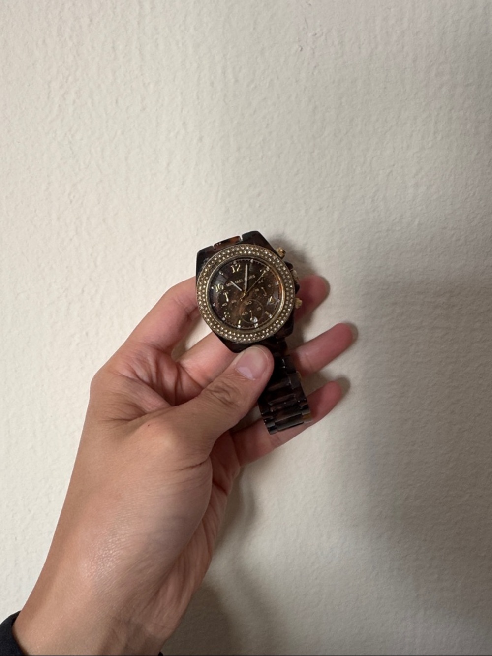 Michael Kors Brown Tortoiseshell Watch with Crystal Bezel